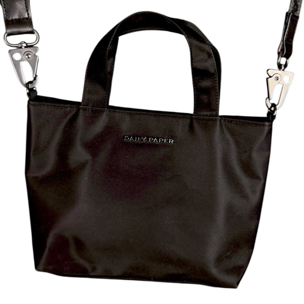 Daily Paper Black Nylon Top Handle Satchel Bag Purse with Long Logo Strap